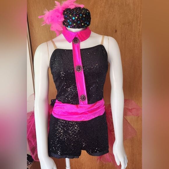 Weissman Black & Pink Sequin, Tulle, & Feather Dance Costume (XL) - Picture 2 of 4
